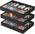 Lifewit Under Bed Shoe Storage Organizer 3 Pack(14 Shoes Cells), 4.3 Inches Profile Fabric Shoes Container Box with Clear Cover, Foldable Storage Bag with 2 Handles, Fits 21 to 42 Pairs by Lifewit