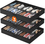 Lifewit Under Bed Shoe Storage Organizer 3 Pack(14 Shoes Cells), 4.3 Inches Profile Fabric Shoes Container Box with Clear Cover, Foldable Storage Bag with 2 Handles, Fits 21 to 42 Pairs by Lifewit