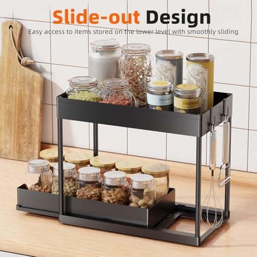 Simple Trending Under Sink Organizer 2 Pack, Sink Pull-Out Sliding Storage Cabinet, 2-Tier Under Shelf Organizer for Kitchen Bathroom, Black - Image 4