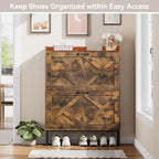 Nicetree Shoe Storage Cabinet with 2 Flip Drawers, Freestanding Wood Shoe Organizer with Metal Legs, Farmhouse Slim Shoe Rack for Entryway, Foyer, Hallway, Rustic Brown - Image 3