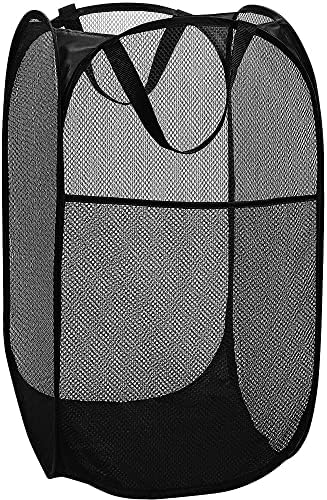 BATTOO Strong Mesh Pop Up Hampers for Laundry, Collapsible Laundry Baskets with Side Pocket Carry Handles for Laundry Room, Bathroom, Kids Room, College Dorm or Travel Black by BATTOO