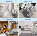 Pop Up Laundry Hamper, 70 L Collapsible Mesh Basket with Side Pocket, Gray - Image 6