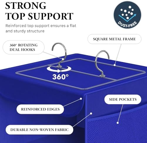 Simple Houseware 5 Shelf Hanging Closet Organizer, Dark Blue | 360° Rotating Dual Hooks, Top Support Metal Frame, 6 Side Mesh Pockets - Image 3