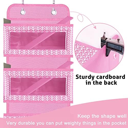 Over The Door Hanging Organizer with 5 Large Pockets - Wall Mount Pantry Storage with 2 Big Metal Hooks for Baby Girl’s Diapers Closet, Bathroom, Nursery, Bedroom, Dorm, Baby, Kids Toys (Pink) - Image 4
