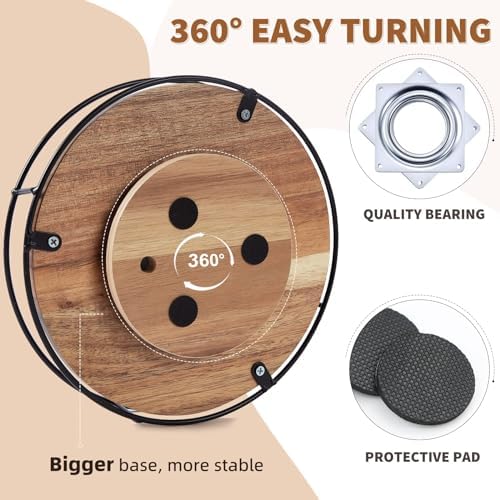 9" Acacia Wood Lazy Susan Turntable, Tomoaza Kitchen Organizer Turntable with Steel Sides, 360 Degree Lazy Susan for Countertop Cabinet or Dining Table - Image 4