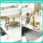 HapiRm Sponge Holder for Kitchen Sink - Self-draining Sink Caddy with Brush and Dishcloth Holders, Stainless Steel Kitchen Organizer for Countertop - Green - Image 3