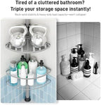 Corner Tension Pole Shower Caddy, 4 Tier Rustproof Shower Tension Rod Organizer with Soap Holder & Hooks, Adjustable 33-125 Inch Bathroom Shelf for Renters - Family Stand Storage Rack, Grey - Image 7