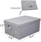 HOONEX Linen Foldable Storage Bins with Lids, 2 Pack, Storage Boxes with Carrying Handles and Sturdy Heavy Cardboard, 16.5" L x 11.8" W x 7.5" H for Shoes, Books, Clothes, Light Grey - Image 6