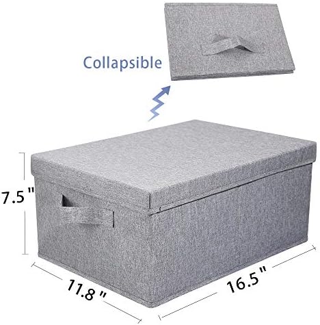 HOONEX Linen Foldable Storage Bins with Lids, 2 Pack, Storage Boxes with Carrying Handles and Sturdy Heavy Cardboard, 16.5" L x 11.8" W x 7.5" H for Shoes, Books, Clothes, Light Grey - Image 6
