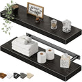 QEEIG Floating Shelves for Wall 23.6" Long - Wall Mounted Shelf Bathroom Kitchen Living Room Bedroom Farmhouse Home Decor Display Bookshelf Large 23.6 x 9.3 inch Set of 2, Black (008-60B) by QEEIG