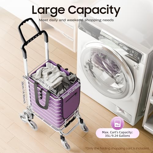 Folding Shopping Cart with Wheels 88 lbs Capacity Portable Grocery Cart Foldable Utility Cart with Storage Bag for Market Outdoor - Image 3