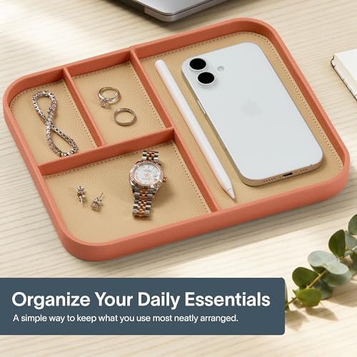 Nordik Leather Valet Tray - Medium EDC Tray - Coral Blush 9.5 x 7.9 in - Image 2