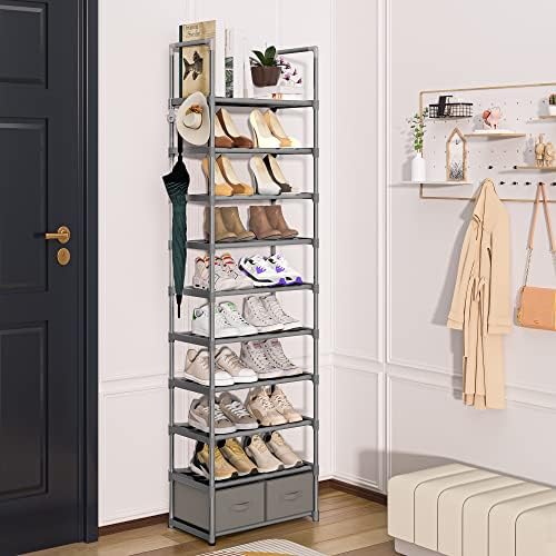 OYREL Tall Shoe Rack Narrow 10 Tier Shoes Rack 20 25 Pairs + 2 Boxes 1 Hook - Image 2