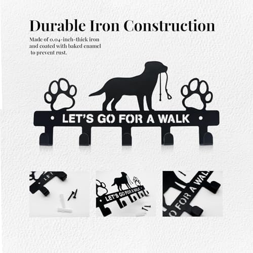 Dog Leash Holder for Wall, Key Holder Mount with 5 Metal Hooks, Pet Leash and Key Organizer, Screw Mounted Rack for Leashes Keys Collars, Entryway Garage Mudroom - Image 3