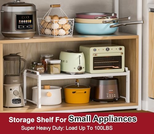 X-cosrack 12" Wide 100LBS Loading-Bearing Heavy Duty Kitchen Storage Shelf, Expandable Cabinet Shelf Organizer, Stackable Adjustable Storage Shelves for Kitchen Cabinet Cupboard Pantry Counter - Image 5