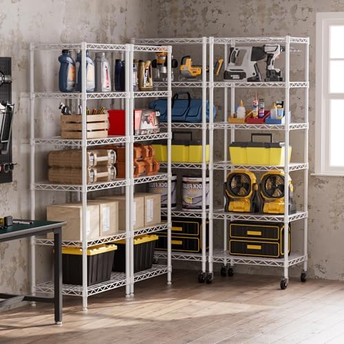 SINGAYE 6 Small Wire Shelves Kitchen Pantry Close Home Organizers and Storage Bathroom Shelf Laundry Room Organization Adjustable Book Metal Garage Shelving Unit - Image 7