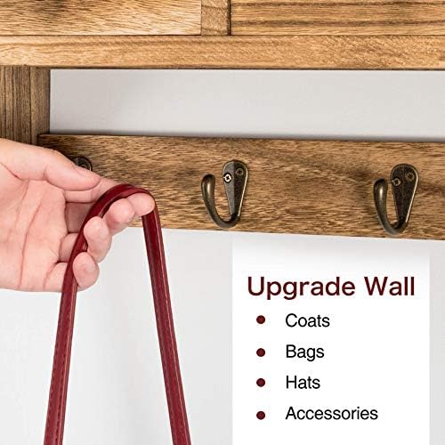 Emfogo Coat Hooks Mounted, Rustic Wood Coat Rack Mount Shelf with Hooks, Farmhouse Coat Rack with Shelf & Coat Hook for Entryway, Mudroom, Bedroom, Kitchen, Bathroom (Brown) - Image 5