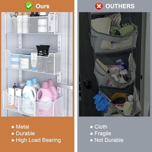 VyGrow Over The Door Organizer, Metal Door Organizer Hanging with 5 Adjustable Baskets and Coat Hook, Behind The Door Storage for Bedroom Closet Bathroom Pantry Cabinet Kitchen, White - Image 6