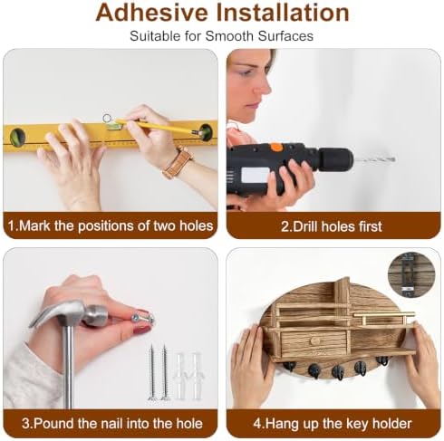KITHELP Key Holder for Wall, Key and Mail Organizer for Wall with Storage Drawer and 5 Key Hooks, Key Hanger Wall Mount, Key Rack for Entryway Organizer Hallway Bedroom Farmhouse Home Decor - Image 3