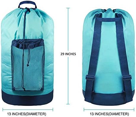 Dalykate Laundry Backpack with Shoulder Straps and Mesh Pocket Durable Nylon Clothes Hamper Bag with Drawstring Closure for College, Travel, Laundromat, Apartment - Image 2
