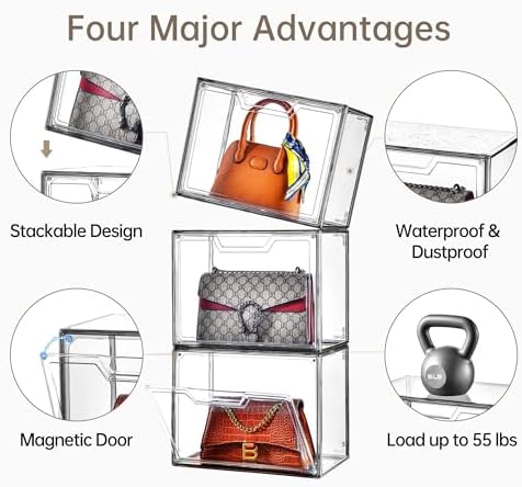 Purse Organizer for Closet,Clear Acrylic Display Case for Handbag Organizer, Purse Storage Box with Magnetic Door, Dustproof Storage Bins for Book, Collectibles, Cosmetic (Grey, 5) - Image 3