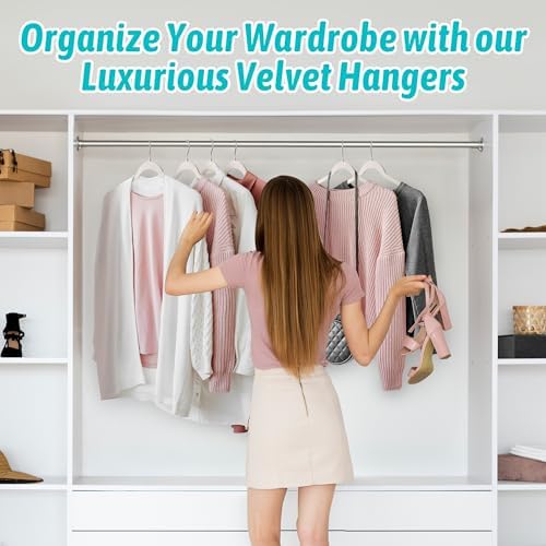 Sishynio Velvet Hangers 100 Pack, Non-Slip Slim Felt Clothes Hangers Beige | Space-Saving Closet Organization; Flocked Surface; 360° Swivel Hooks; For Shirts, Coats, Dresses, Blouses - Image 7