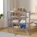 ROMGUAR CRAFT 4 Tier Bamboo Shoe Rack for Closet Free Standing Wood Shoe Shelf for Entryway Small Space Stackable 27"x11"x26" (Grey) - Image 3