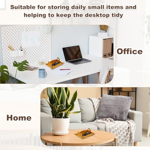 uxcell Leather Valet Tray, Folding Jewelry Tray Organizer Travel Dish Plate Desk Organizer for Women and Men Storage Jewelry Keys Wallet Coin, Brown - Image 4
