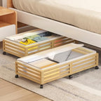 Under Bed Storage with Wheels-Large Bamboo Underbed storage Containers with Large Dust Bag Stackable Under the Bed Shoe Storage Bins for Clothes Books Bedding (2 Packs Nature, 33.07"L×16.54"W× 6.5"H) - Image 6