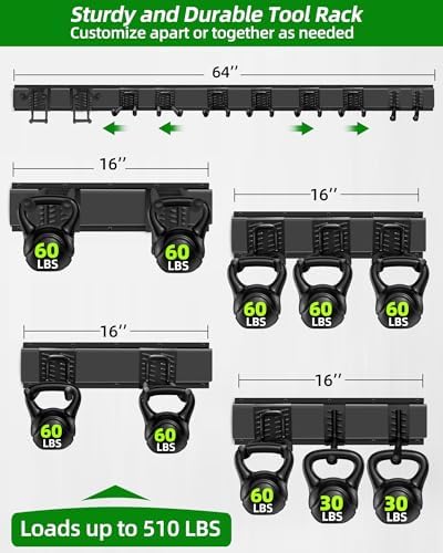 PIYILO 64 in Garage Tool Organizer Wall Mount, Adjustable Tool Storage Rack - Image 3