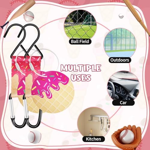Pink Ice Cream Drip Baseball Softball Dugout Organizer Bag Fence Hook Helmet Glove Hanger with Name Tag Sports Team Gifts Gear for Boys Girls Coach Mom Must Have Travel Accessory-2pcs - Image 4