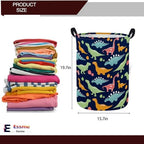 ESSME Dinosaur Laundry Basket Storage Bin large Collapsible Canvas Waterproof Coating Home Organizer.(Navy Blue dinosaur) - Image 2