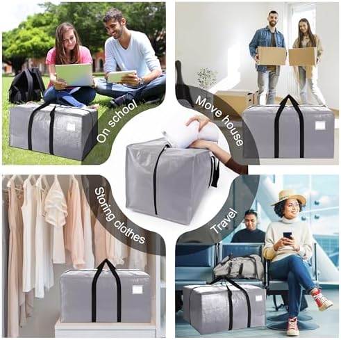 6 Pack Heavy Duty Extra Large Moving Bags W/Backpack Straps - Strong Handles & Zippers, Storage Totes For Space Saving, Fold Flat, Alternative to Box and Bin (40 gal, Silver) - Image 6