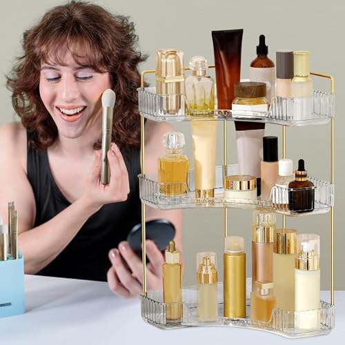 Corner Bathroom Counter Organizer Bathroom Countertop Shelf Makeup Organizer for Vanity Perfume Tray for Corner Storage (3 Tiers, White) - Image 5
