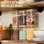 D2scrma 37oz Airtight Glass Square Storage Canister with Bamboo Lid Set of 4 (1100ml) Container Stackable Jar, Kitchen Canister for Pantry Noodles, Flour and Coffee beans (‎with Black Lable) - Image 5