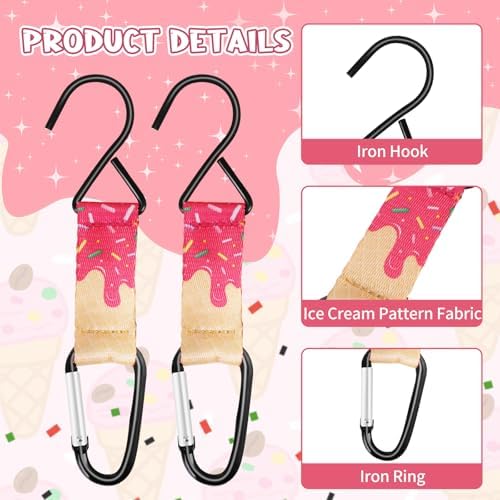 Pink Ice Cream Drip Baseball Softball Dugout Organizer Bag Fence Hook Helmet Glove Hanger with Name Tag Sports Team Gifts Gear for Boys Girls Coach Mom Must Have Travel Accessory-2pcs - Image 2