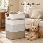 Laundry Hamper, Cotton Rope Laundry Basket with Leather Handles, 21.1-Gallon/80 L Large Clothes Hampers for Laundry, Woven Laundry Baskets for Blankets, Clothing, Bedroom, Living Room, Nursery - Image 2