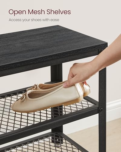 VASAGLE 3-Tier Shoe Rack, Storage Bench with Metal Mesh Shelves and Seat - Image 5