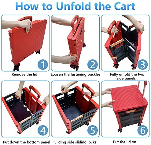 FELICON SELORSS Foldable Utility Cart Folding Portable Rolling Crate-Red - Image 4