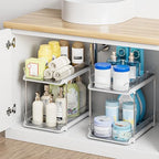 Delamu 2-Tier Multi-Purpose Bathroom Under Sink Organizers and Storage, Stackable Kitchen Pantry Organization, Pull Out Medicine Cabinet Organizer with Movable Dividers, White, 4Pack - Image 7