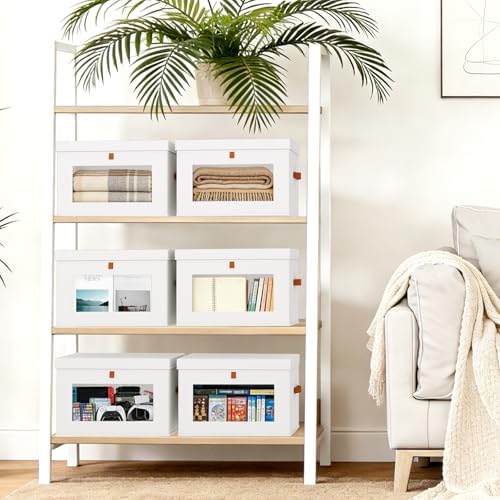 DIMJ Storage Bins with Lids - 4 Pack Large Fabric Closet Organizer with Window & Handles, Collapsible Decorative Storage Boxes for Shelves Under Bed, Books Clothes Blankets Sweaters Organization - Image 5