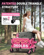 Gonex 38" L Collapsible Wagon Cart Foldable, 220L Folding Utility Cart Pink - Image 4