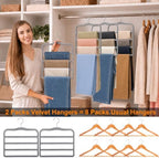 Velvet Pants Hangers Space Saving, 2-Pack Multi-Tier Closet Organizers,Grey | For Jeans Trousers Skirts Leggings Scarves, Non-Slip Vertical Storage for Small Closet, College Dorm & Apartment Essentials - Image 4