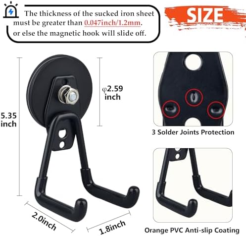 ULIBERMAGNET Heavy Duty Magnetic Garage Hooks,3 Pack Strong Large Magnet Hooks for Power Drill,Garden Tools,Hose,Pegboard,Garage, Workshop,Magnetic Storage Hook for Indoor Outdoor Hanging(Black) - Image 3