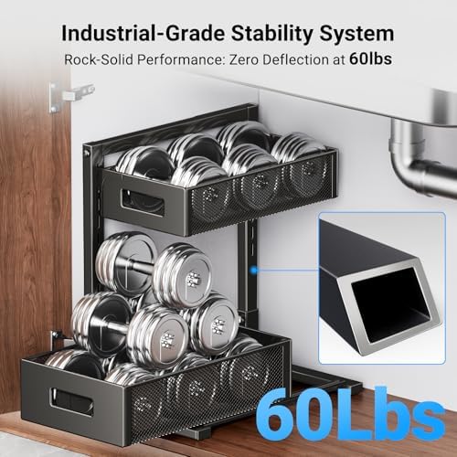 TISTAYA Under Sink Organizer, Metal Under Sink Organizers and Storage, Slide Out Pull Out Cabinet Organizer for Kitchen, Bathroom, Pantry, Laundry, Study, Black - Image 4