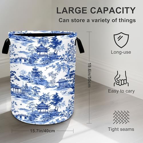 Chinoiserie Laundry Basket Storage Bin Foldable Laundry Hamper Clothes Storage Bucket Organizer 19.6x15.7 Inch For Laundry Room/Bedroom/Bathroom - Image 4