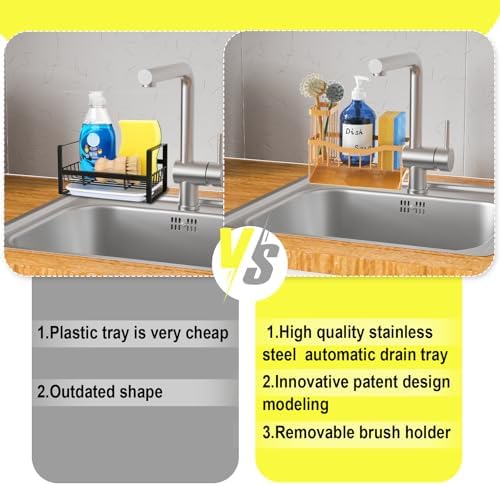 Fssvcd Maifan Sink Caddy Sponge Holder for Kitchen with Brush Holder and Stainless Steel Self Drain Tray, Rustproof Kitchen Sink Organizer for Sponge, Soap Dispenser Storage Accessories - Image 4