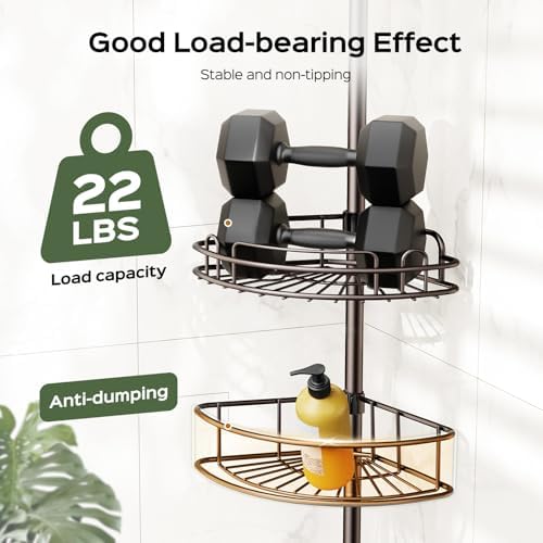 HAMITOR Corner Bathroom Organizer, 4-Tier Tension Pole Shower Caddy, Bronze - Image 6
