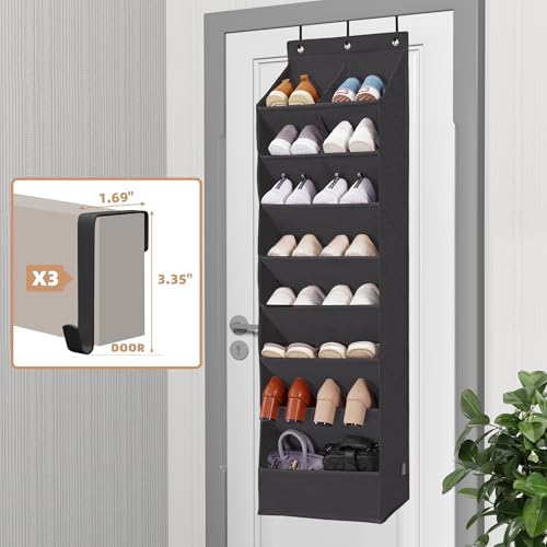 STORAGE MANIAC Over the Door Shoe Organizer Heavy-Duty Large Deep Pocket Hanging Shoe Organizer Shoe Rack Door Closet Shoe Organizer for Wall, Dorm & Narrow Door Storage Shoe Holder Black, 2 Pack - Image 4