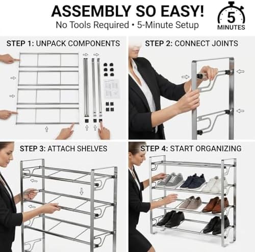 4-Tier Free-Standing Shoe Rack, Large Capacity, Space-Saving Organizer - Image 5